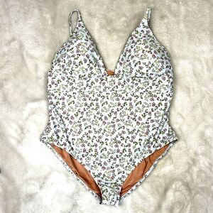 J. Crew Plunge V-Neck Cloud Meadow Floral One Piece Swimsuit BF144